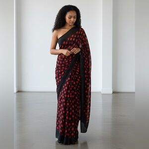 Elegant Black and Red Polka Dot Saree